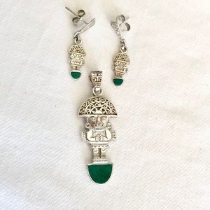925 Malachite Pendant and Earrings Set